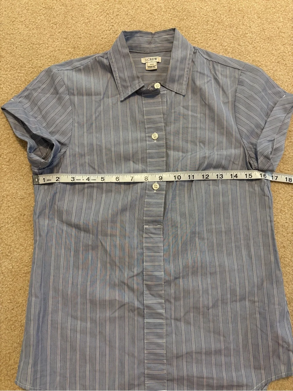 J. Crew Blue and White Striped Cap-Sleeve Button Shirt